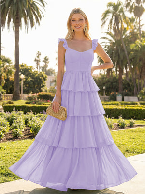 A Line Sleeveless Pleated Chiffon Spaghetti Straps Ruffles Bridesmaid Dresses