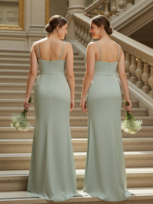 Mermaid Sleeveless Satin Spaghetti Straps Sweetheart Neck Bridesmaid Dresses