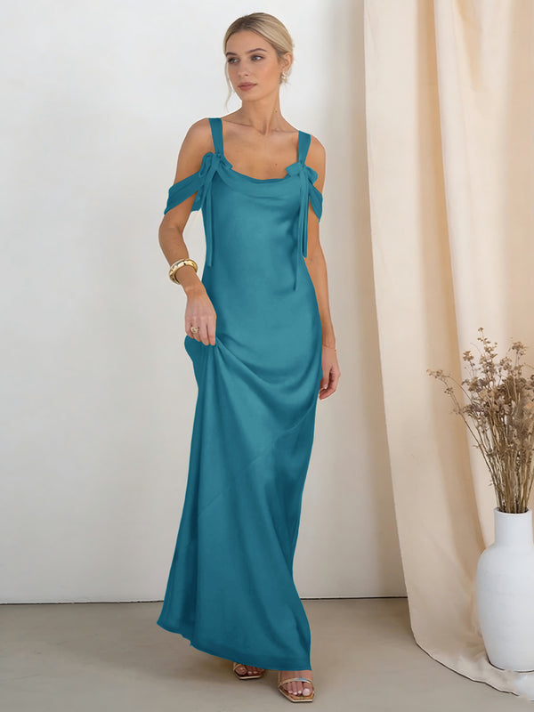 Satin Spaghetti Straps Bridesmaid Dresses with Bows