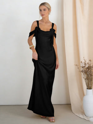 Satin Spaghetti Straps Bridesmaid Dresses with Bows