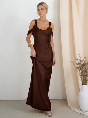 Satin Spaghetti Straps Bridesmaid Dresses with Bows