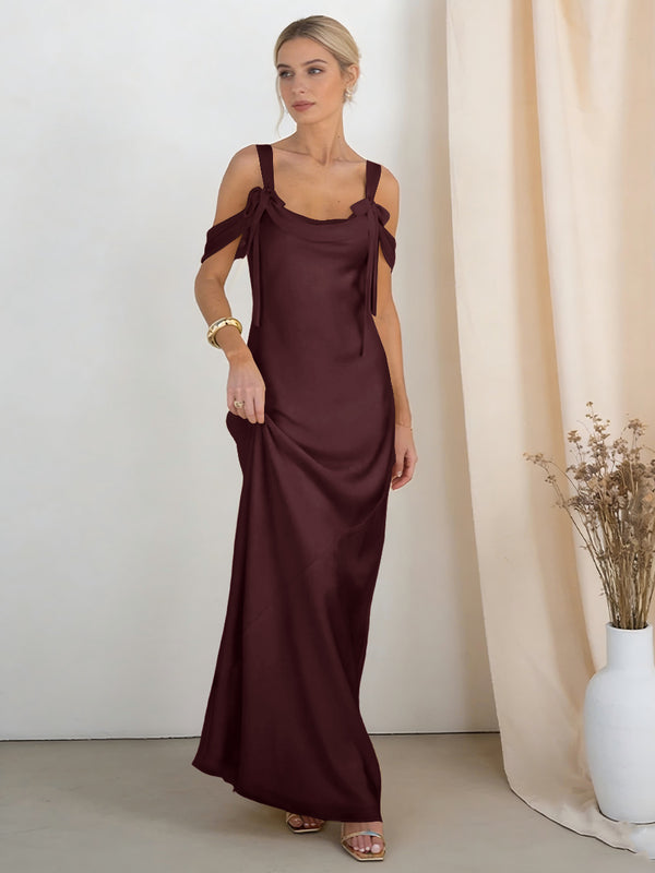 Satin Spaghetti Straps Bridesmaid Dresses with Bows