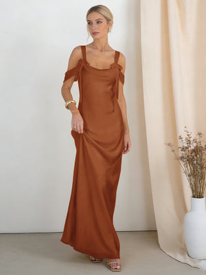 Satin Spaghetti Straps Bridesmaid Dresses with Bows