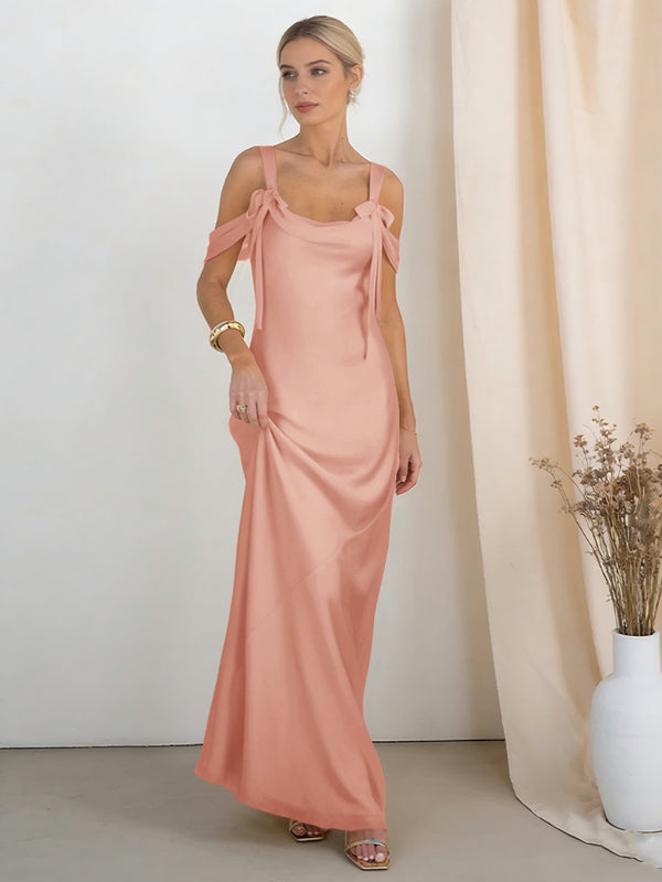Satin Spaghetti Straps Bridesmaid Dresses with Bows