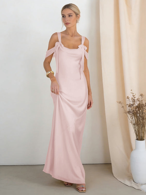 Satin Spaghetti Straps Bridesmaid Dresses with Bows