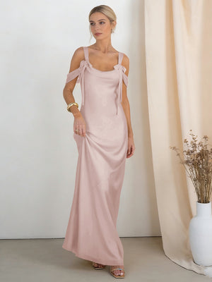 Satin Spaghetti Straps Bridesmaid Dresses with Bows