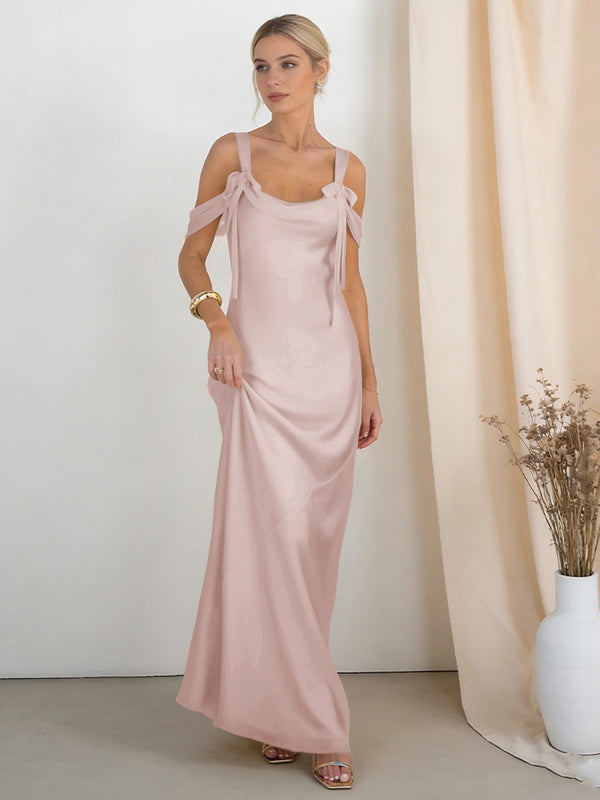 Satin Spaghetti Straps Bridesmaid Dresses with Bows