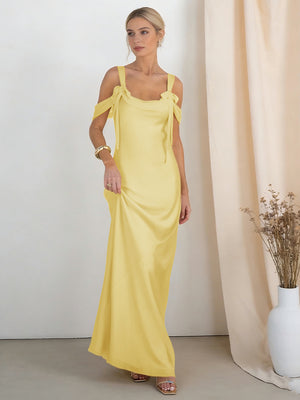 Satin Spaghetti Straps Bridesmaid Dresses with Bows