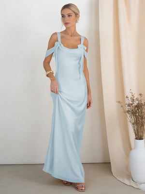 Satin Spaghetti Straps Bridesmaid Dresses with Bows