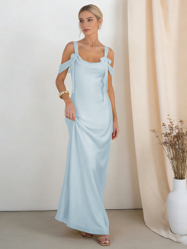 Satin Spaghetti Straps Bridesmaid Dresses with Bows