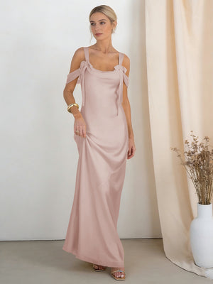 Satin Spaghetti Straps Bridesmaid Dresses with Bows