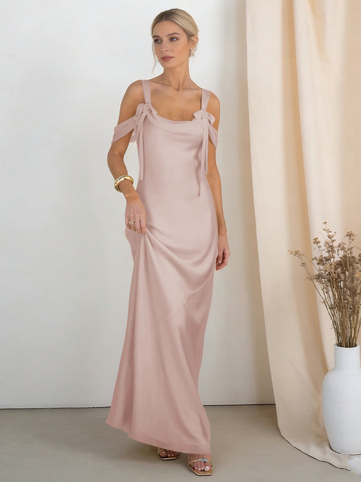 Satin Spaghetti Straps Bridesmaid Dresses with Bows