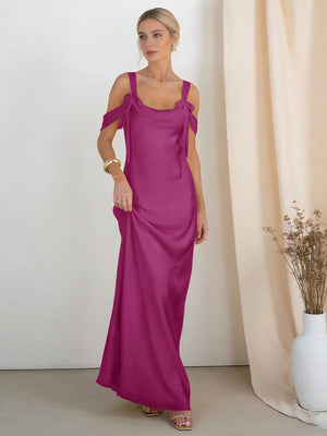 Satin Spaghetti Straps Bridesmaid Dresses with Bows