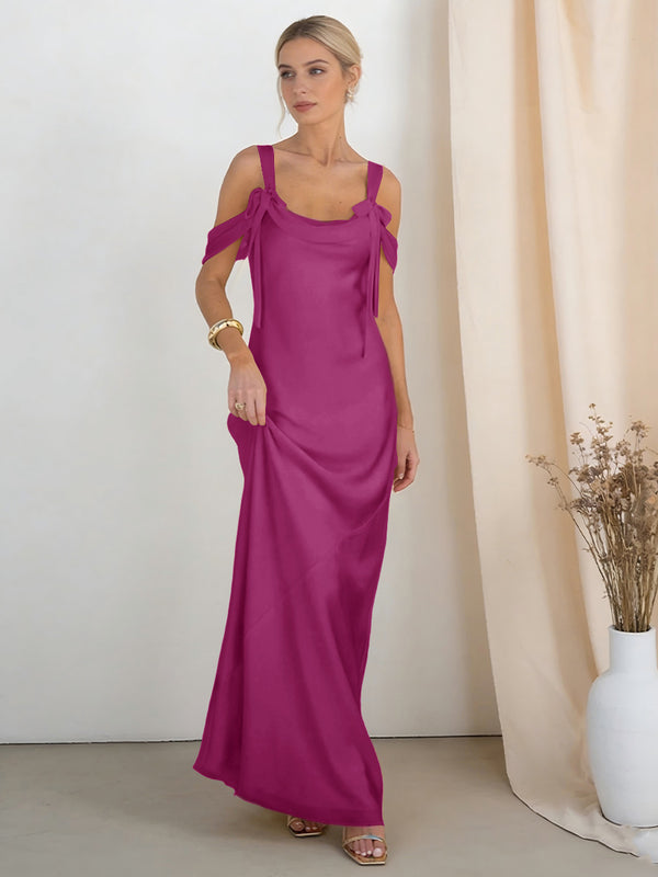 Satin Spaghetti Straps Bridesmaid Dresses with Bows