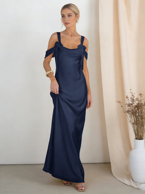 Satin Spaghetti Straps Bridesmaid Dresses with Bows