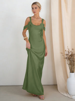 Satin Spaghetti Straps Bridesmaid Dresses with Bows