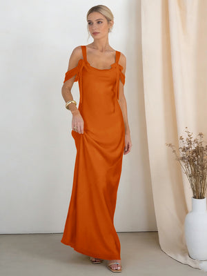 Satin Spaghetti Straps Bridesmaid Dresses with Bows