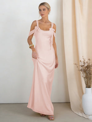 Satin Spaghetti Straps Bridesmaid Dresses with Bows