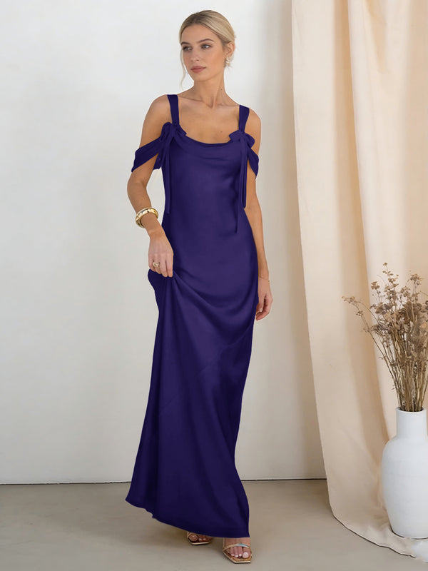 Satin Spaghetti Straps Bridesmaid Dresses with Bows