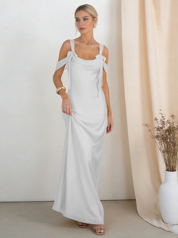 Satin Spaghetti Straps Bridesmaid Dresses with Bows