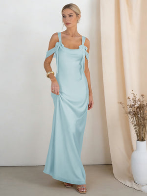 Satin Spaghetti Straps Bridesmaid Dresses with Bows