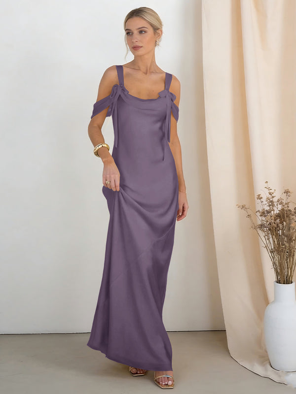 Satin Spaghetti Straps Bridesmaid Dresses with Bows