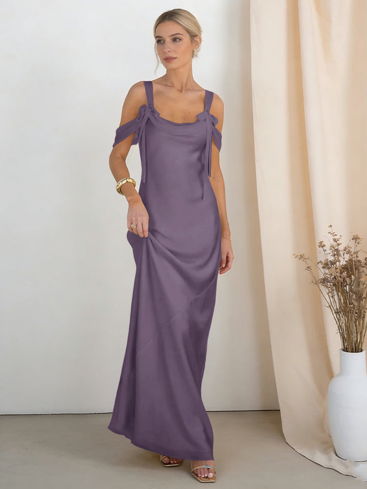 Satin Spaghetti Straps Bridesmaid Dresses with Bows