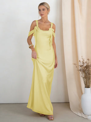 Satin Spaghetti Straps Bridesmaid Dresses with Bows
