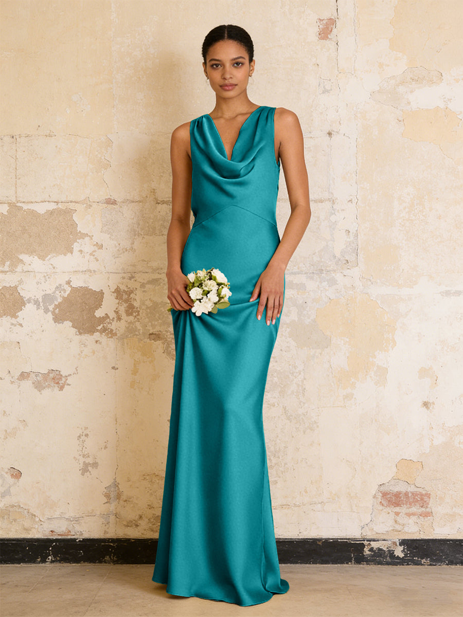 Satin Cowl Neck Mermaid Maxi Bridesmaid Dresses