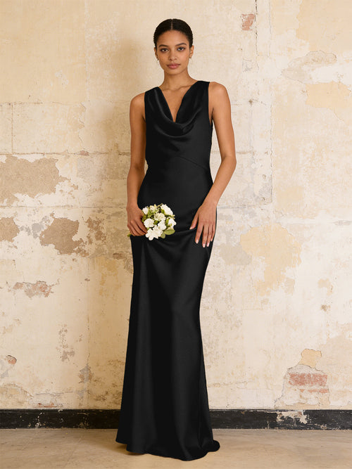 Satin Cowl Neck Mermaid Maxi Bridesmaid Dresses