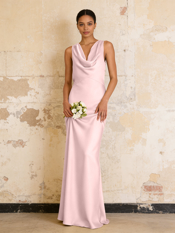 Satin Cowl Neck Mermaid Maxi Bridesmaid Dresses