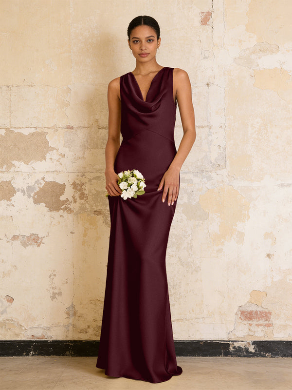Satin Cowl Neck Mermaid Maxi Bridesmaid Dresses