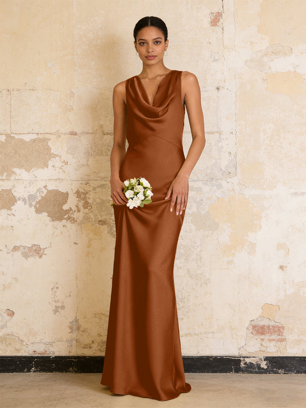 Satin Cowl Neck Mermaid Maxi Bridesmaid Dresses