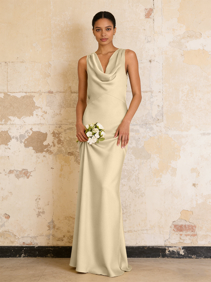 Satin Cowl Neck Mermaid Maxi Bridesmaid Dresses