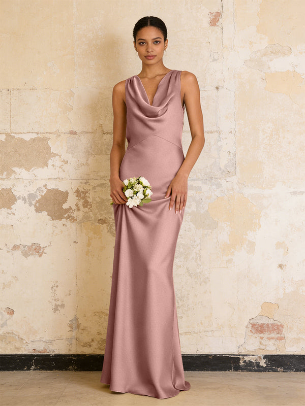 Satin Cowl Neck Mermaid Maxi Bridesmaid Dresses