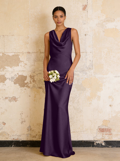 Satin Cowl Neck Mermaid Maxi Bridesmaid Dresses