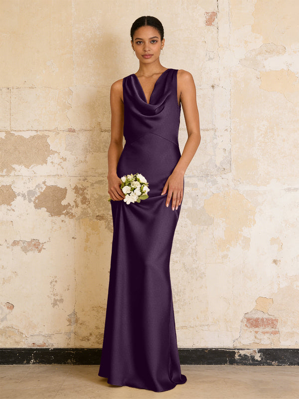 Satin Cowl Neck Mermaid Maxi Bridesmaid Dresses