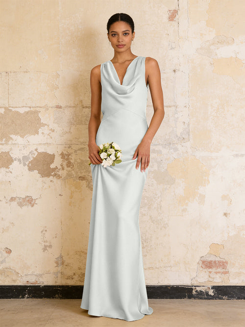 Satin Cowl Neck Mermaid Maxi Bridesmaid Dresses
