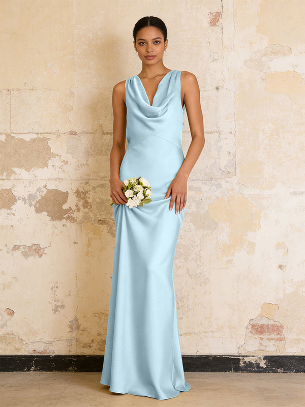Satin Cowl Neck Mermaid Maxi Bridesmaid Dresses