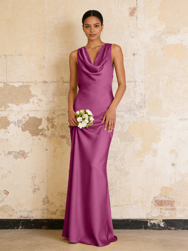 Satin Cowl Neck Mermaid Maxi Bridesmaid Dresses