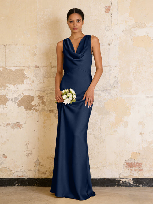 Satin Cowl Neck Mermaid Maxi Bridesmaid Dresses