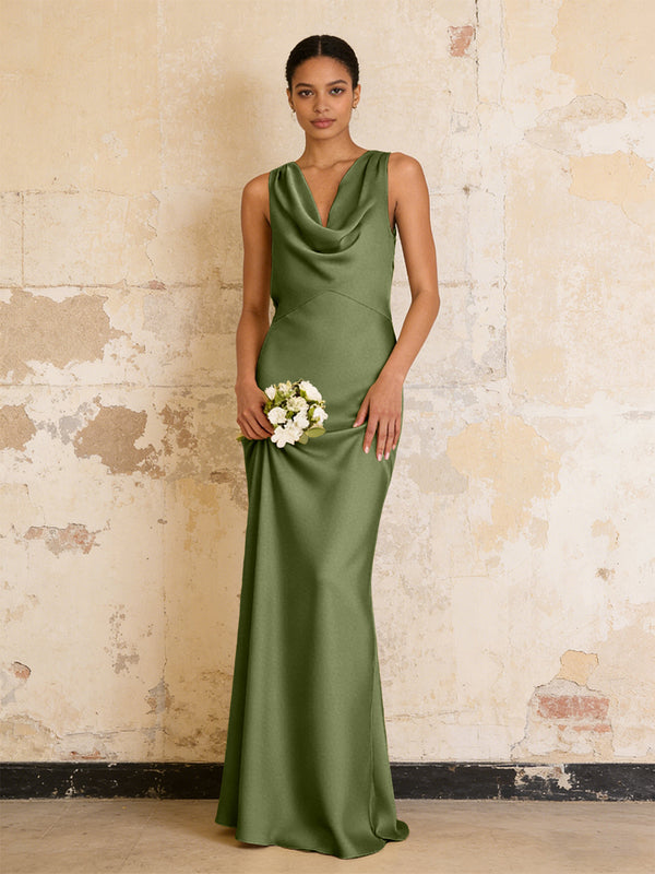 Satin Cowl Neck Mermaid Maxi Bridesmaid Dresses