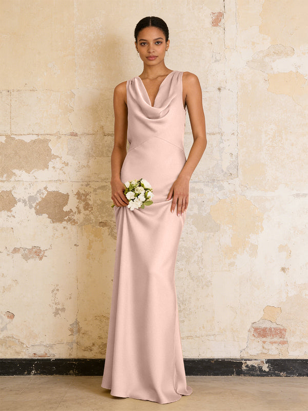 Satin Cowl Neck Mermaid Maxi Bridesmaid Dresses