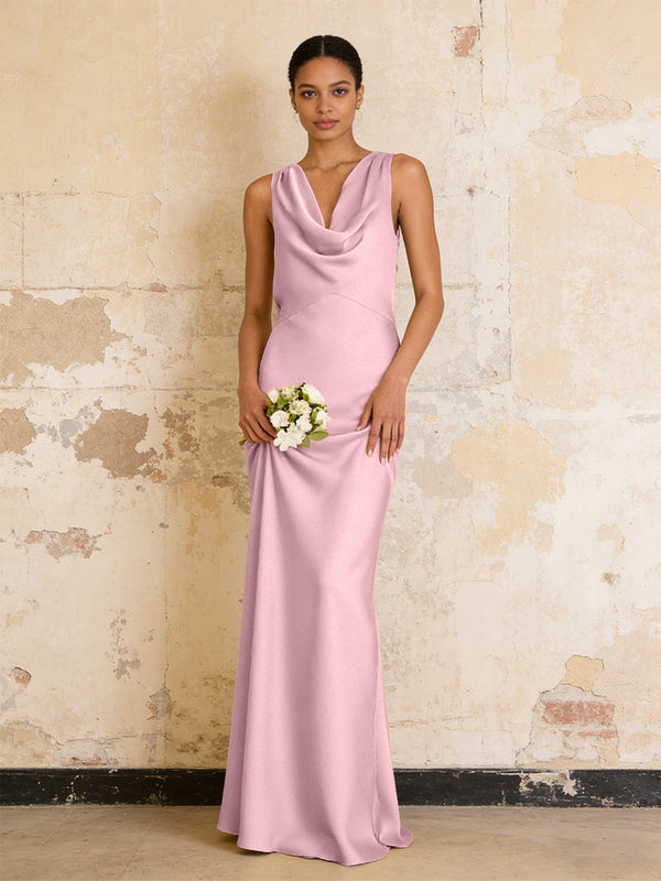 Satin Cowl Neck Mermaid Maxi Bridesmaid Dresses