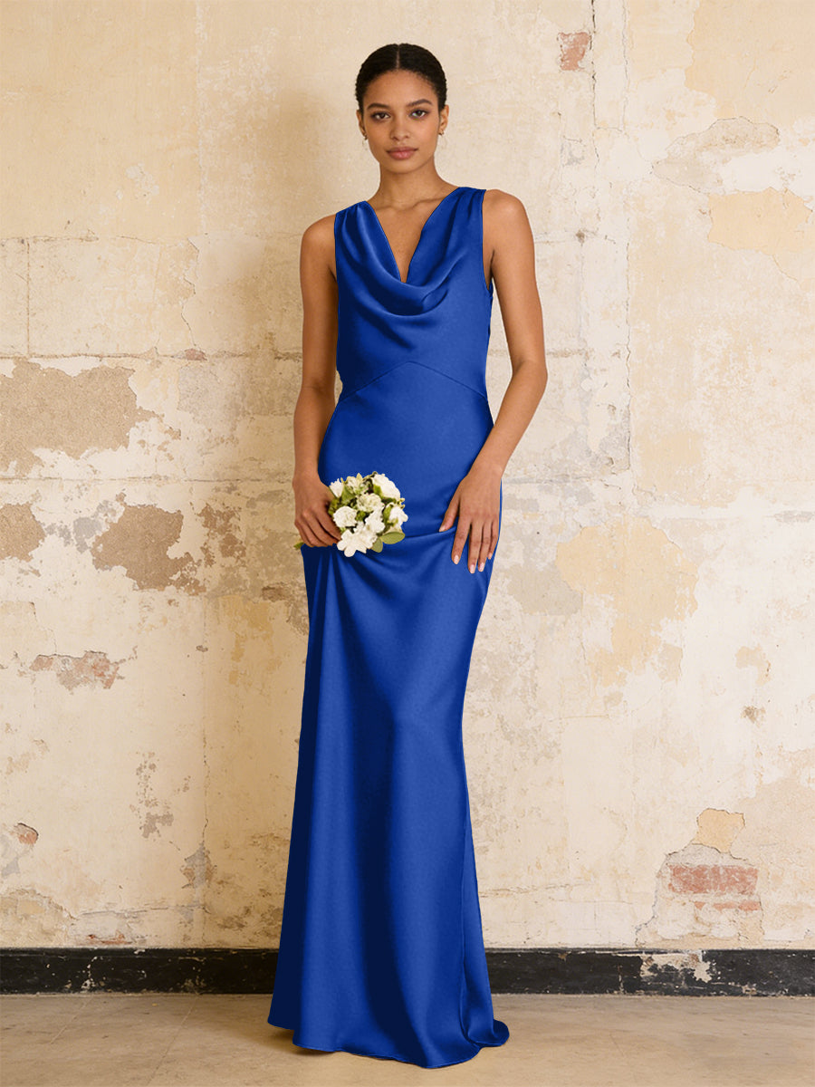Satin Cowl Neck Mermaid Maxi Bridesmaid Dresses