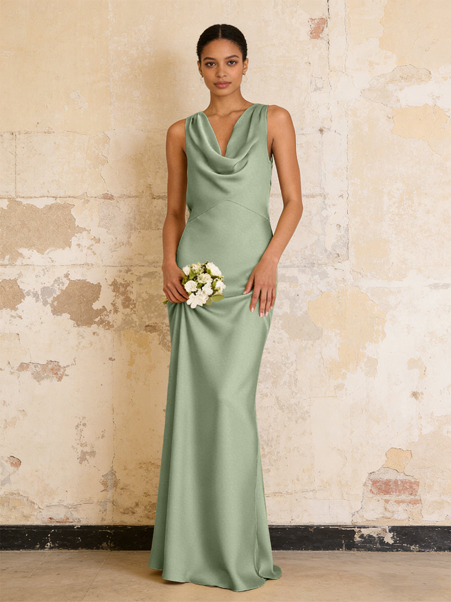 Satin Cowl Neck Mermaid Maxi Bridesmaid Dresses