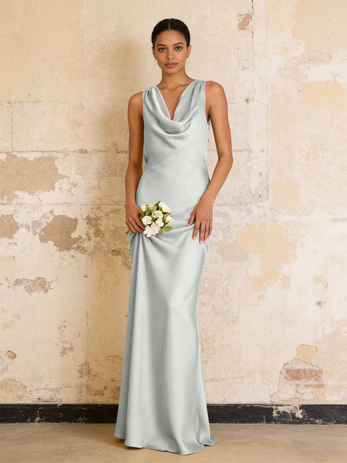 Satin Cowl Neck Mermaid Maxi Bridesmaid Dresses