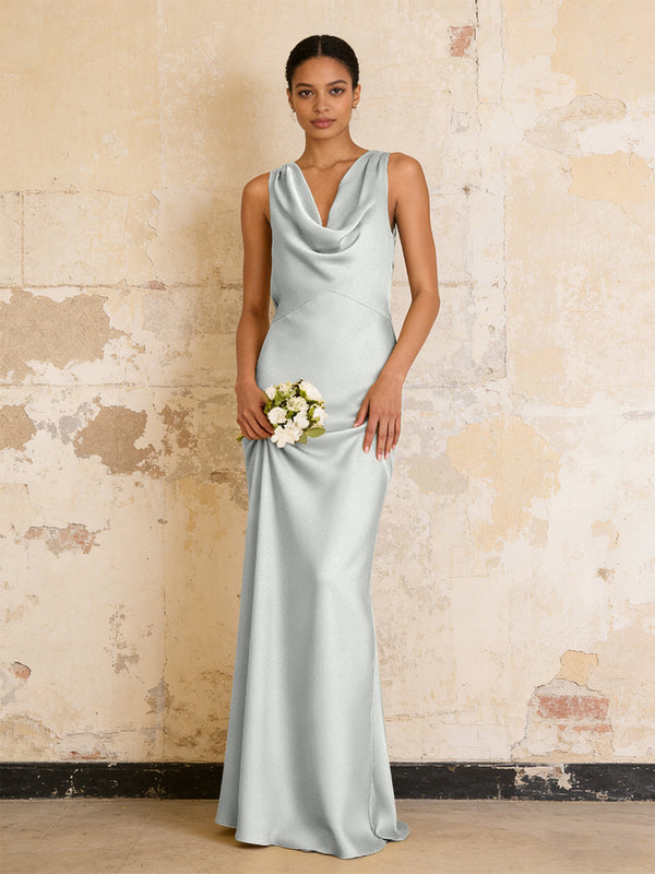 Satin Cowl Neck Mermaid Maxi Bridesmaid Dresses