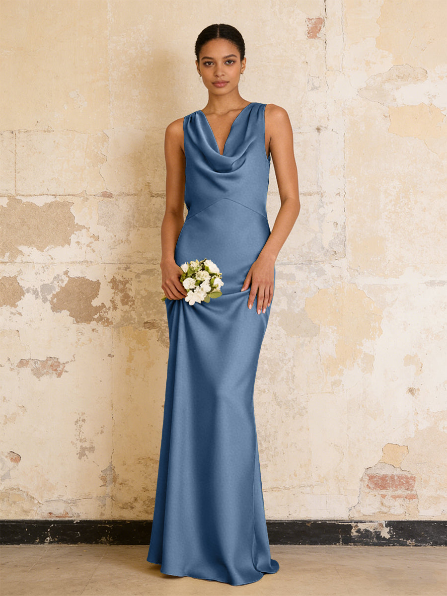 Satin Cowl Neck Mermaid Maxi Bridesmaid Dresses