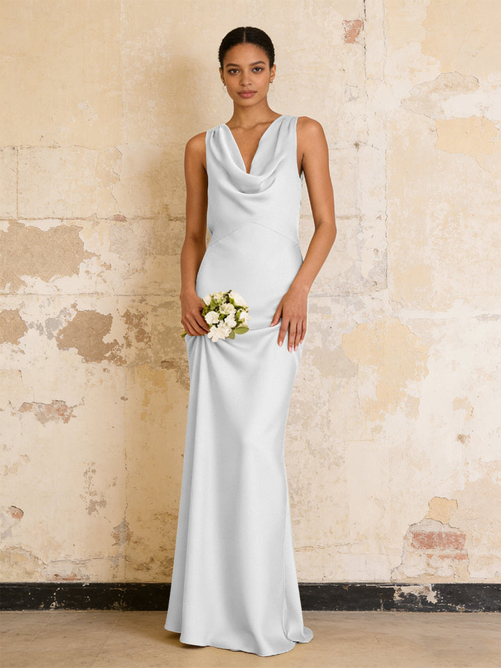 Satin Cowl Neck Mermaid Maxi Bridesmaid Dresses